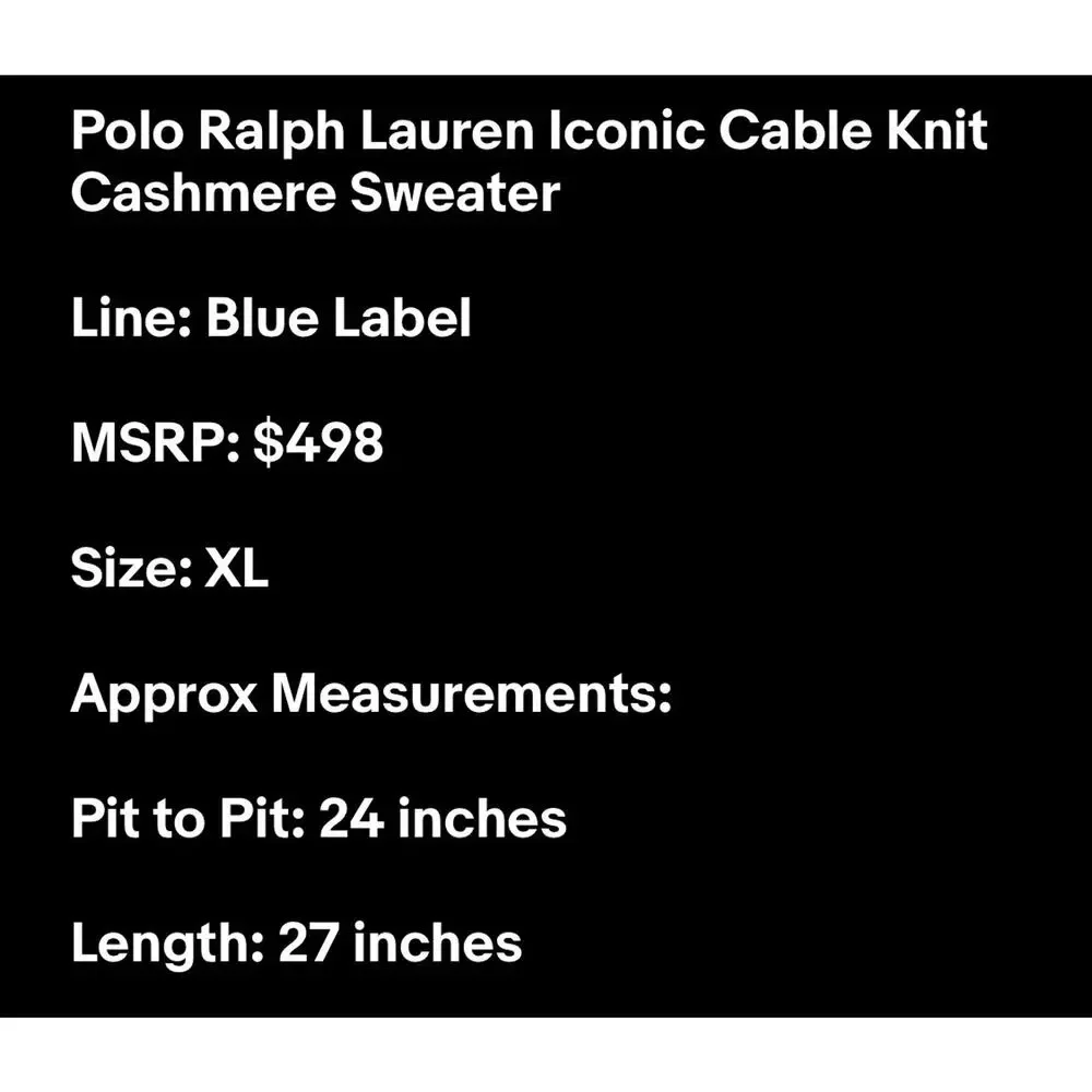 Polo Ralph Lauren Iconic Cable Knit Cashmere Sweater XL Blue Label $498 NWT - Picture 11 of 11